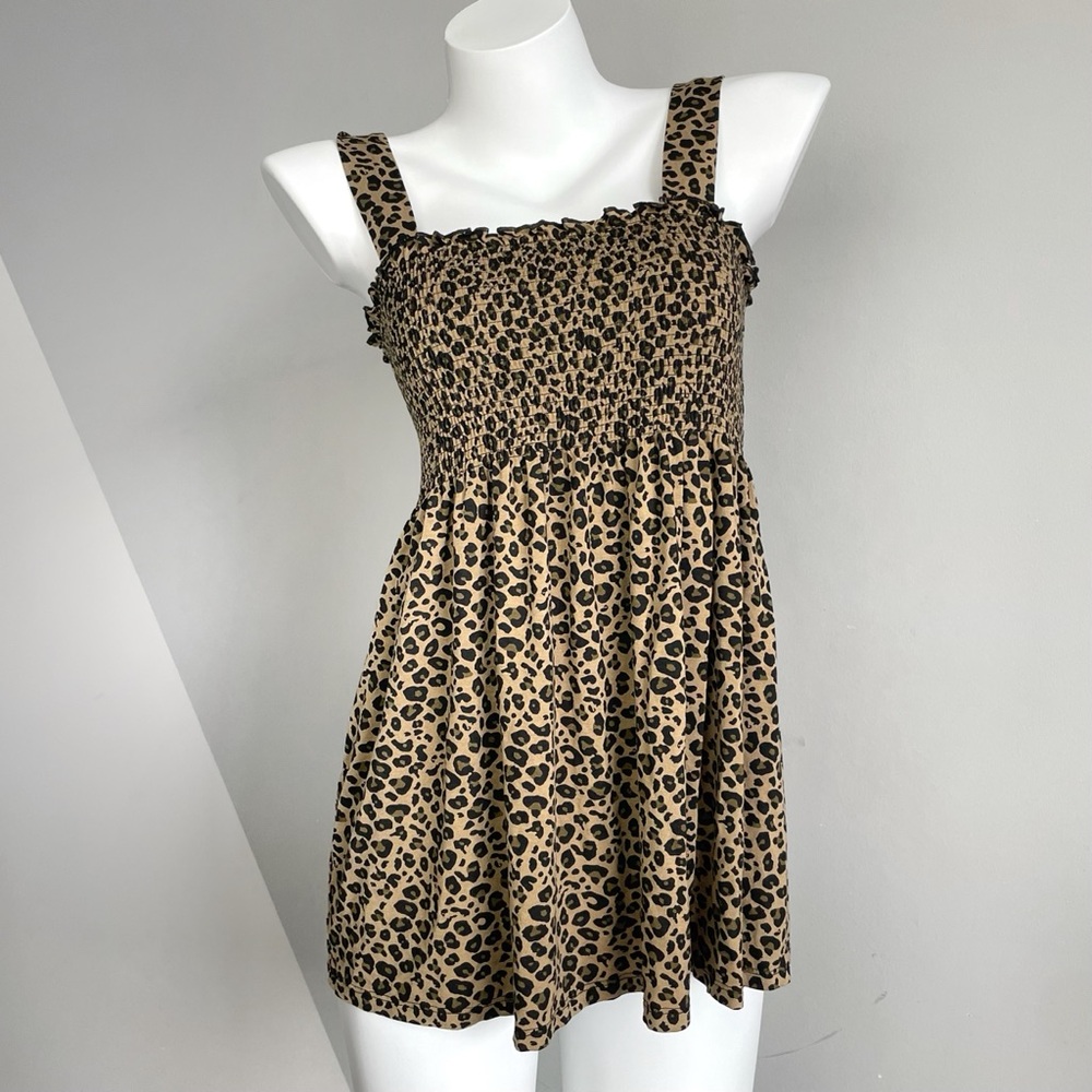 Leopard Print Sleeveless Babydoll Top